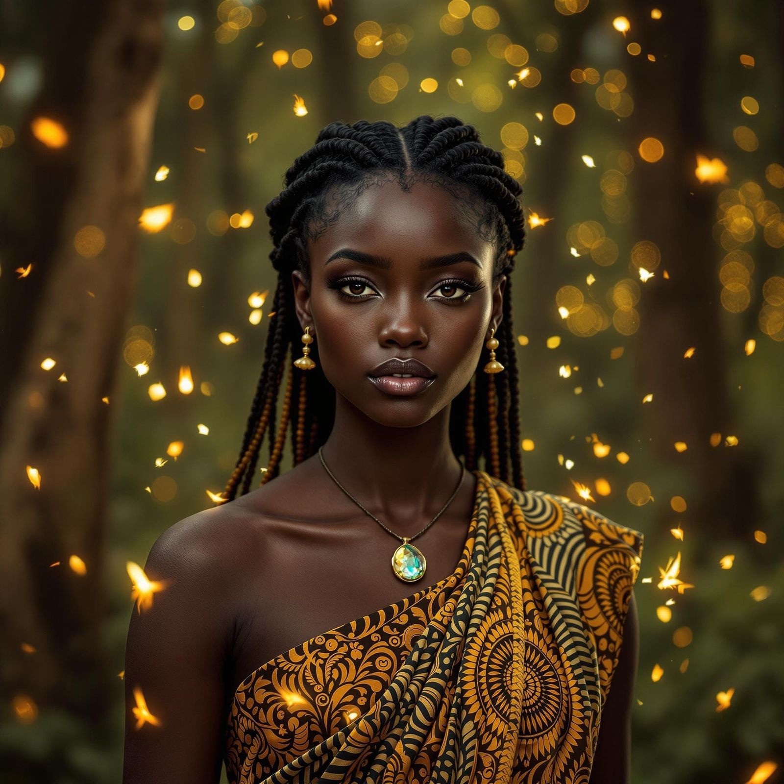 Young Woman in Mystical Yoruba Forest Landscape