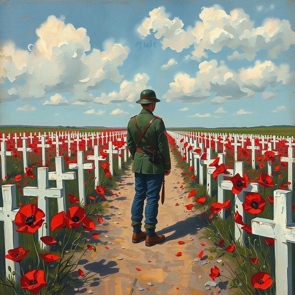 Poignant Remembrance: Soldier in Poppy Field