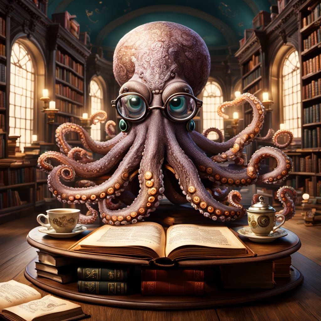 A scholarly octopus wearing tiny round glasses.