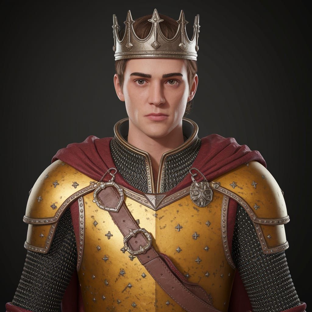 Young Medieval King in Yellow Armor
