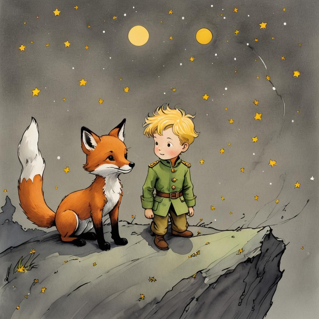 The Little Prince and the Fox Illustration
