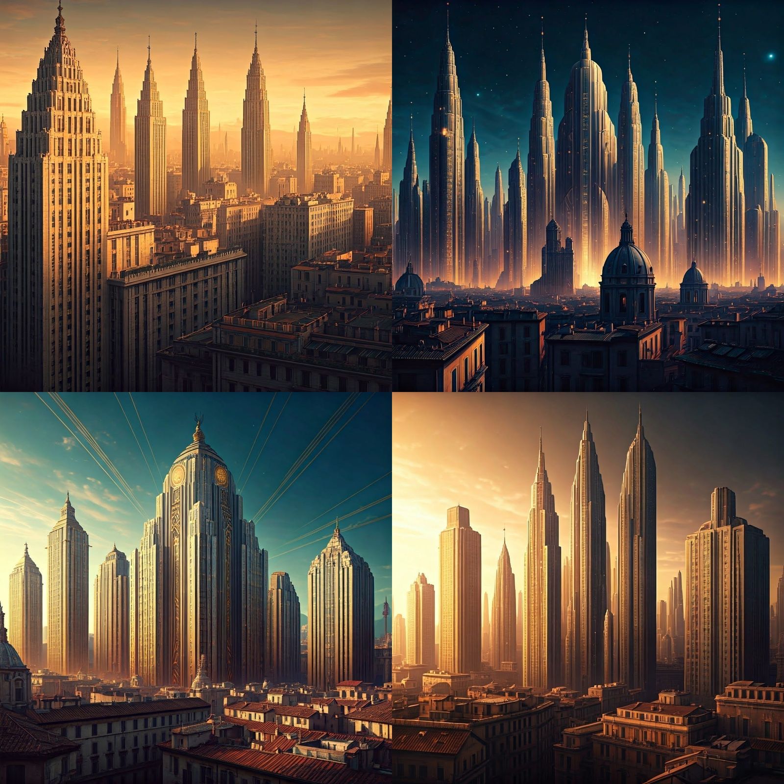 Rome City Skyline: Art Deco Skyscrapers, Detailed Matte Pain...