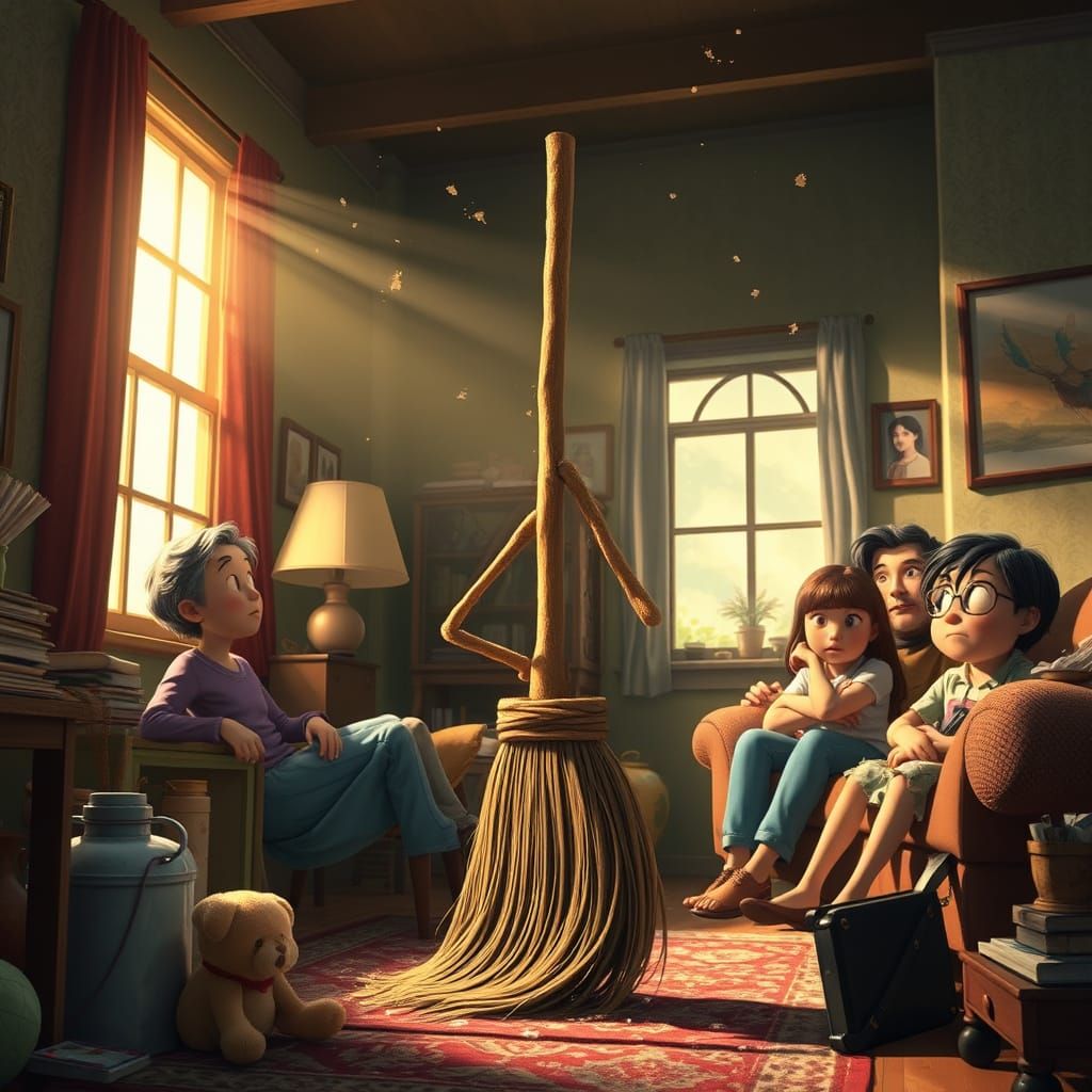 Sentient Broom Refuses to Clean a Cluttered Room