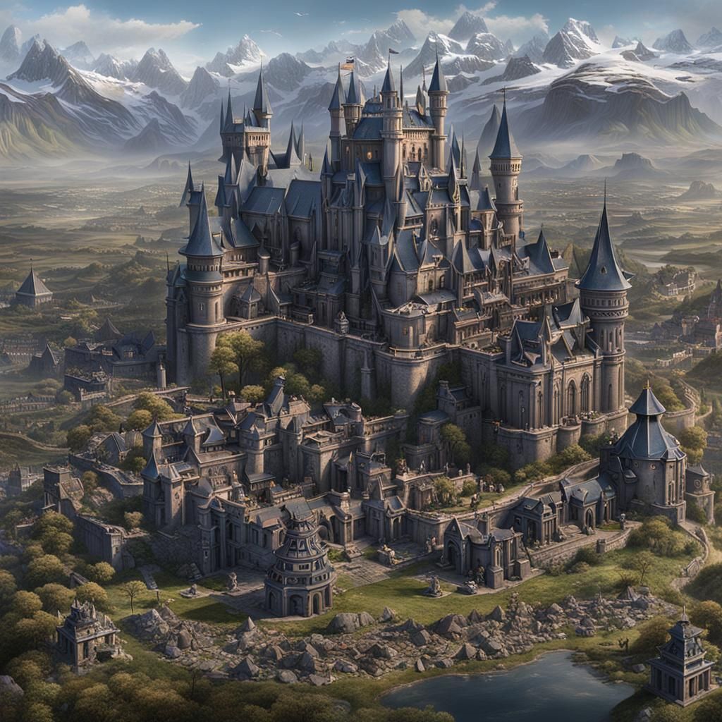 Figures Surrounded by Courts: Detailed Matte Painting