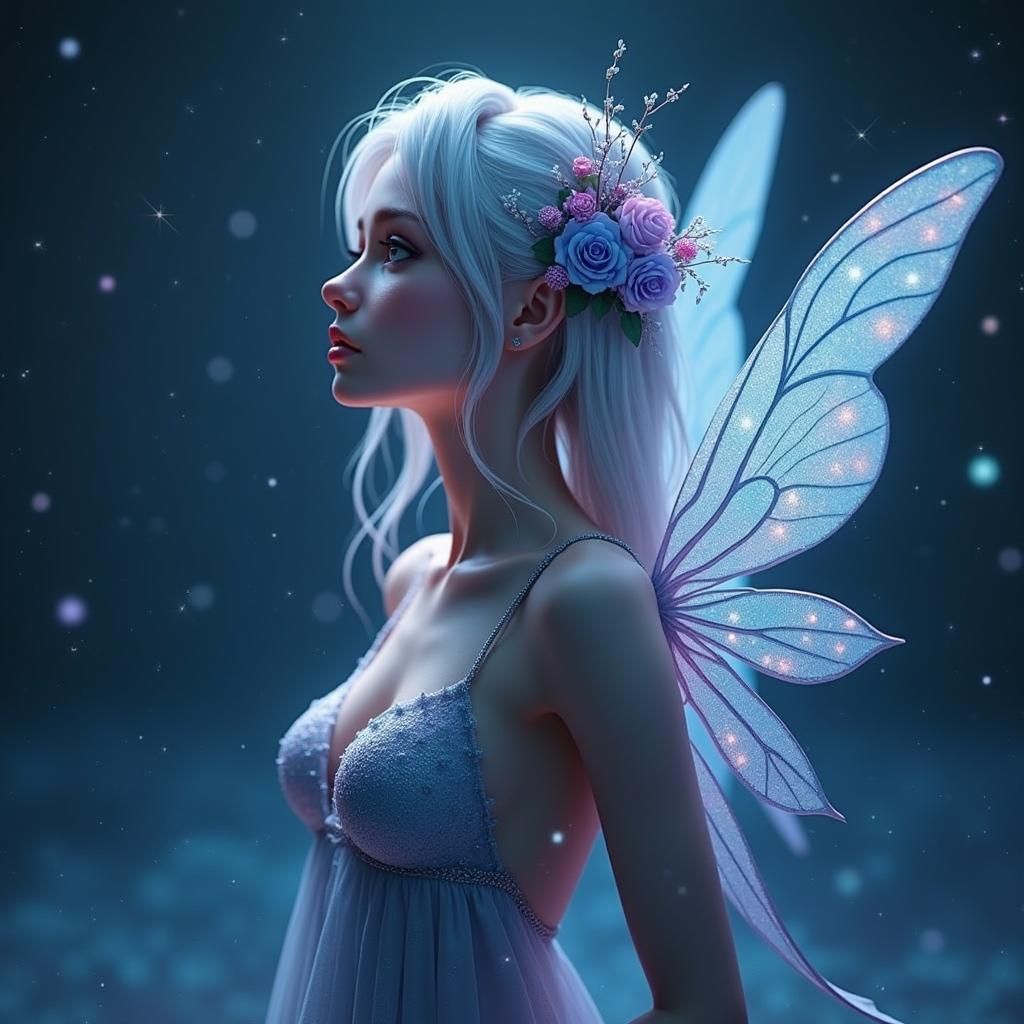 Ethereal Fairy Gazing at Starry Night