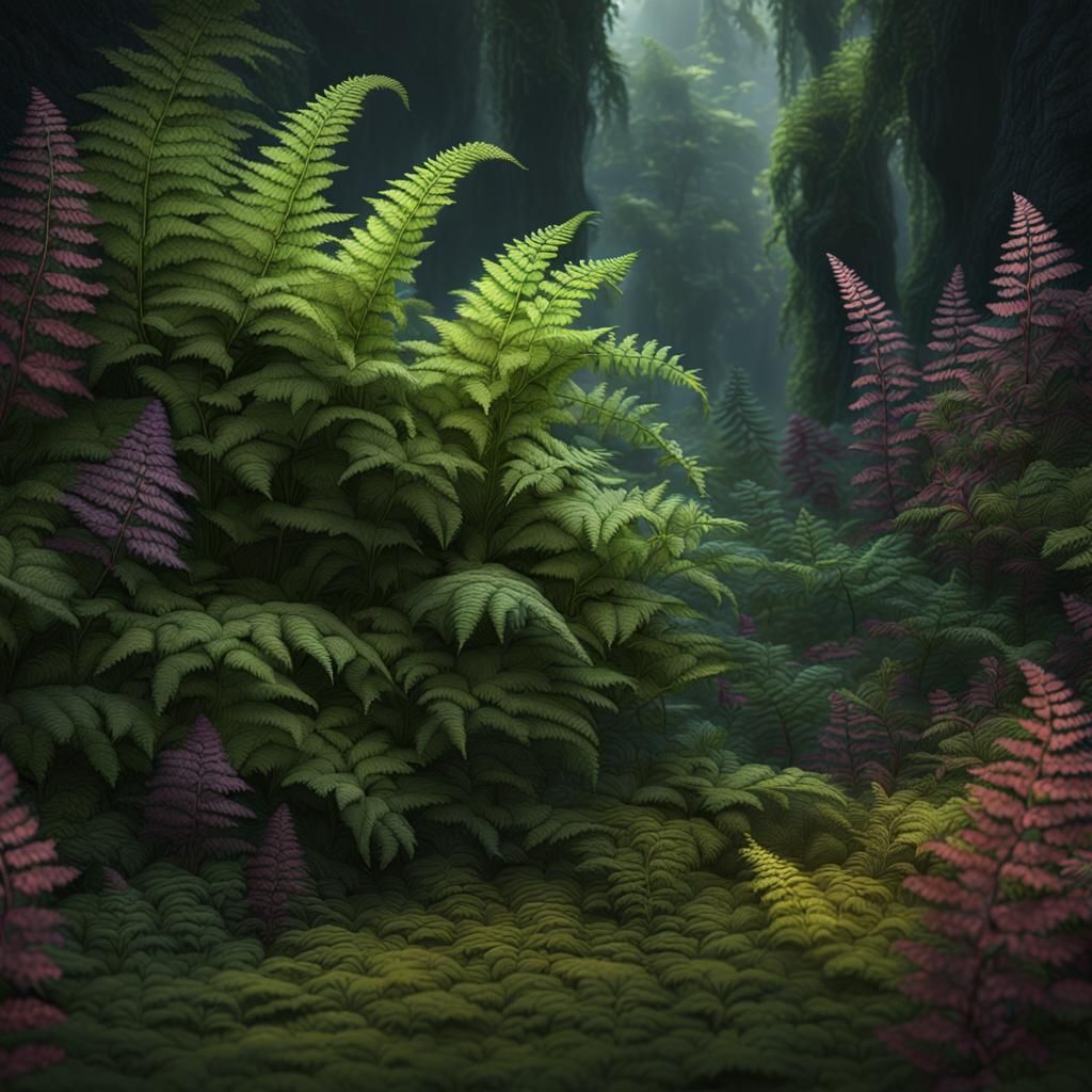 Blooming Ferns: Detailed Matte Painting in Deep Color