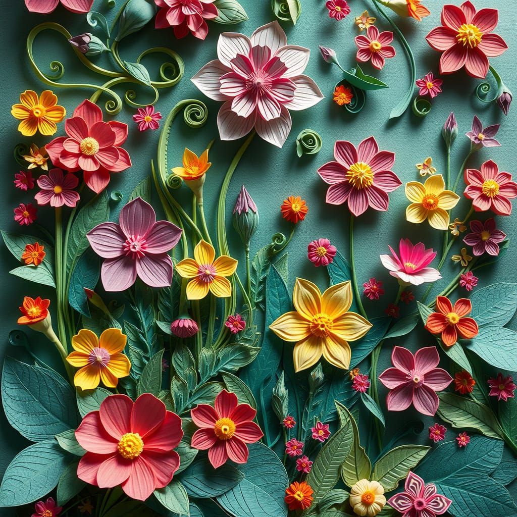 Intricate 3D Paper Art Flowers and Foliage