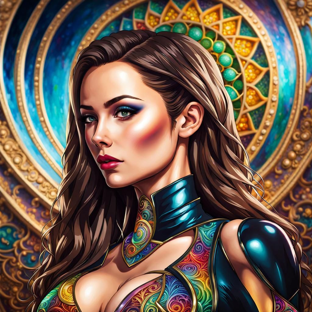 Hourglass Figure with Psychedelic Bra in Hyperrealistic 3D