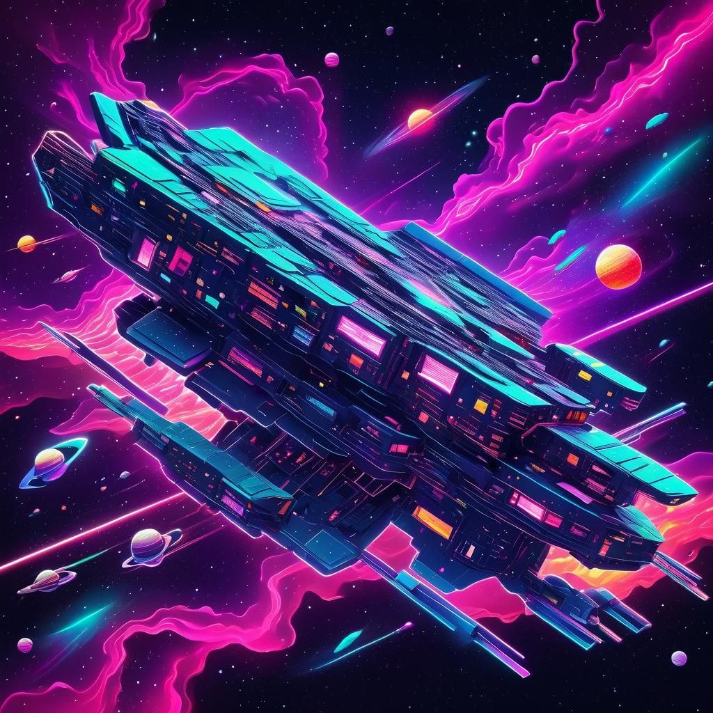 Synthwave Galaxy Formation: Neon Retro Sci-Fi Art