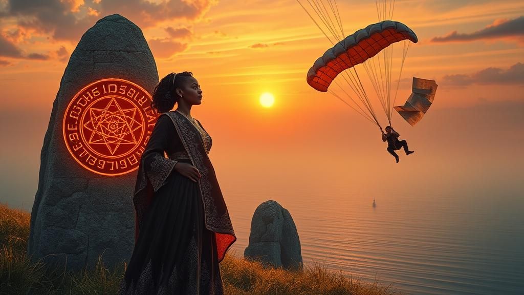 Magical Realism Scene Interrupted by Parachuting Boss