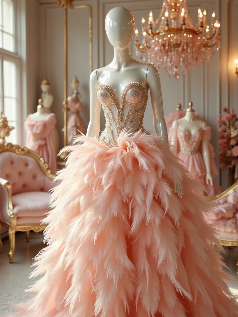 Futuristic Rose Petal Gown on Mannequin