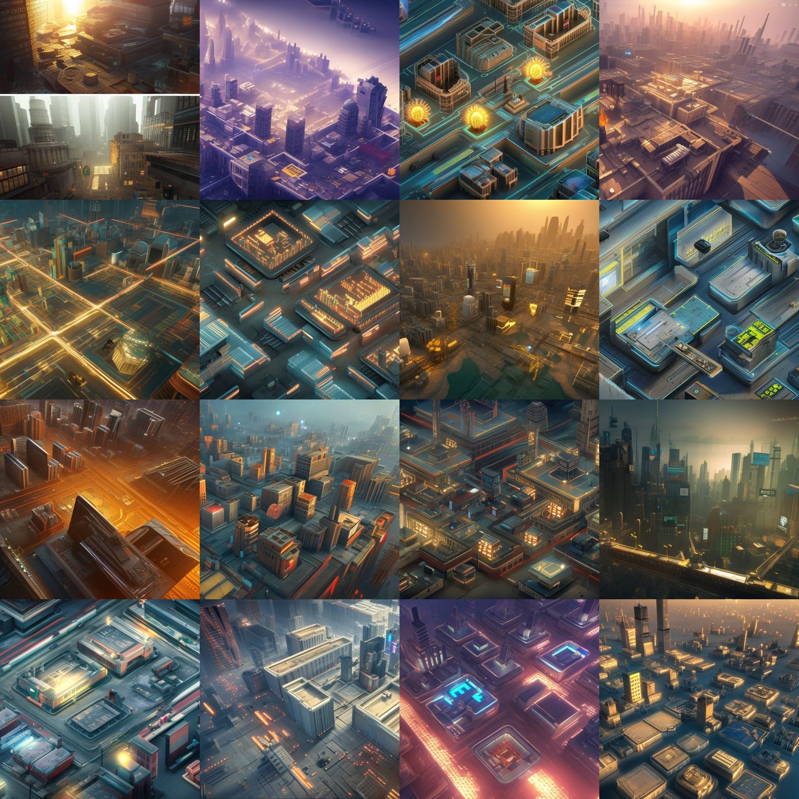 Microchip City on Computer Motherboard: 3D Game Art