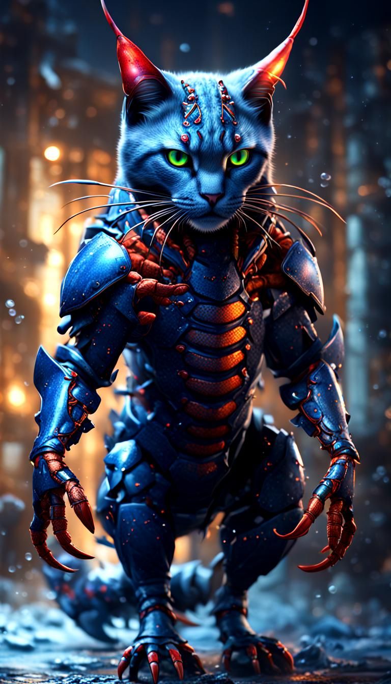 Cat-Lobster Hybrid Fusion Animal: Detailed Digital Painting