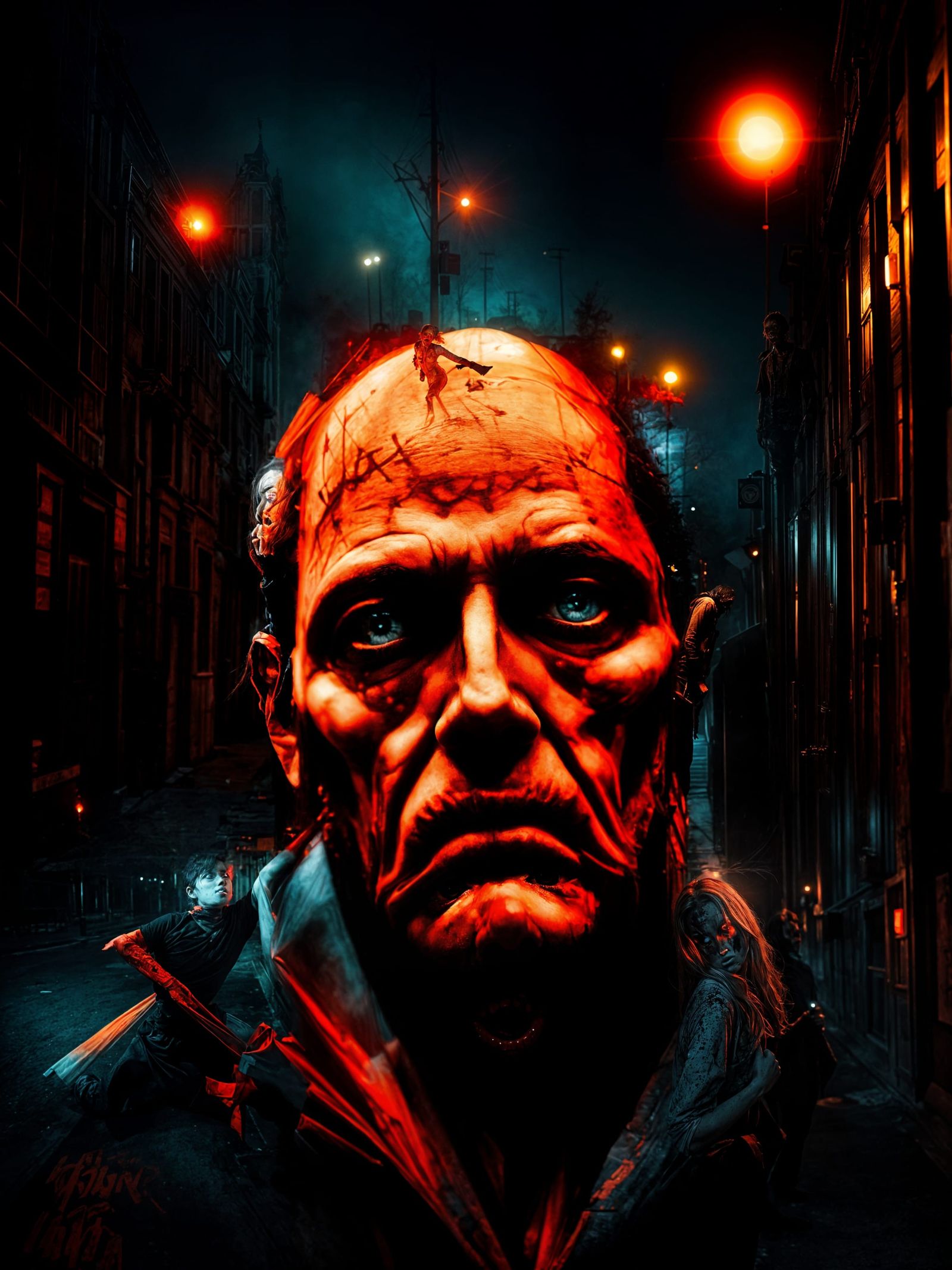 Orange Monochrome Zombie Street Scene