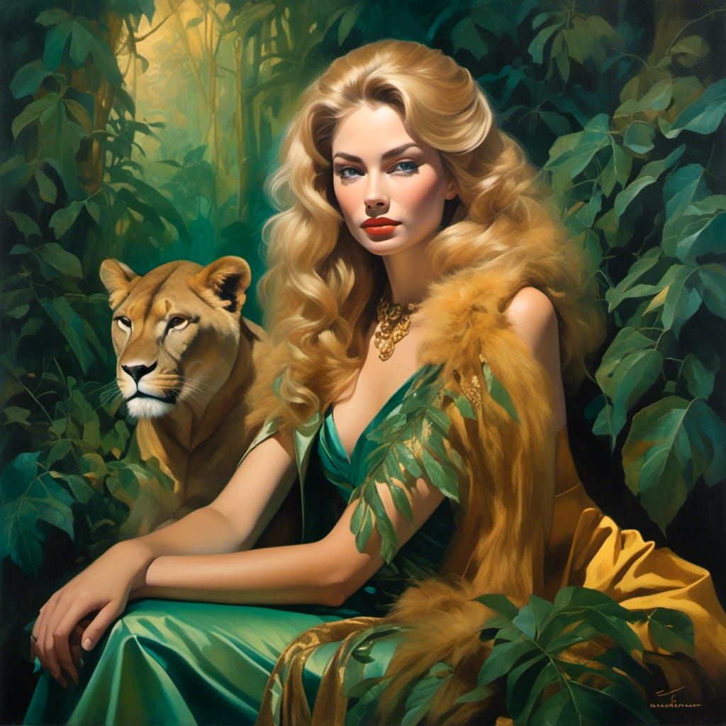 Lioness Queen on Jungle Throne: Digital Art