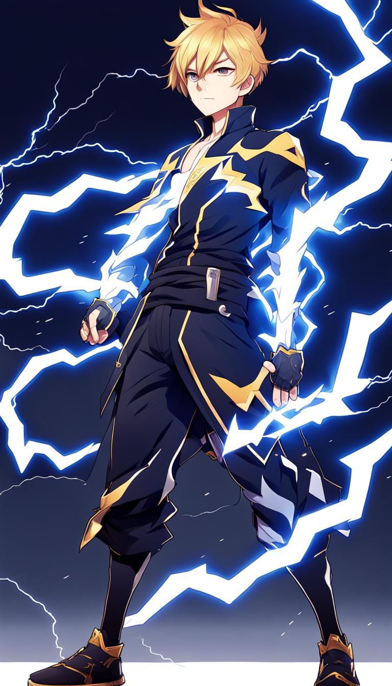 Anime Boy with Lightning Powers in Manga Style