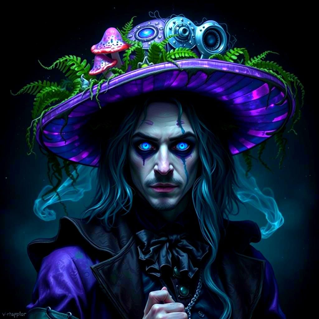 Psychedelic Mad Hatter in Bioluminescent Dimension