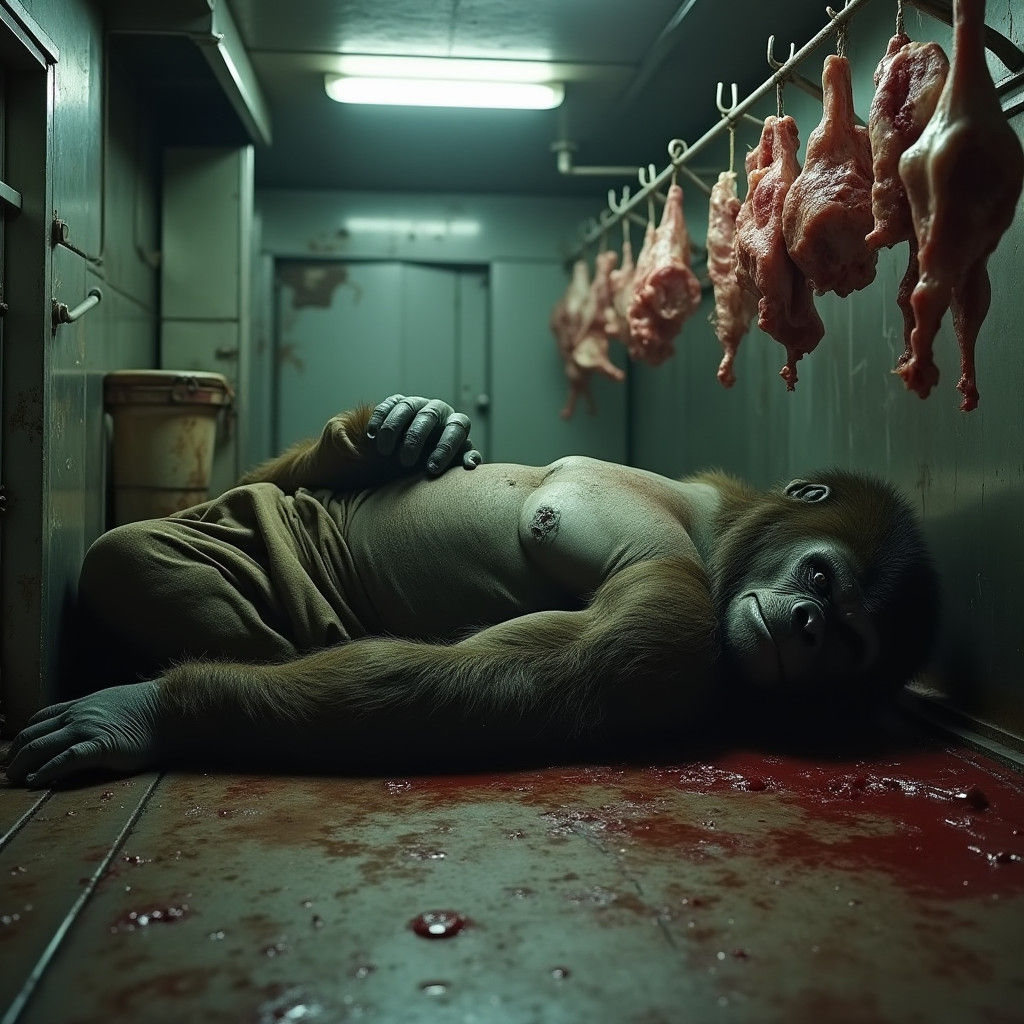 Gorilla in Abandoned Butchery: Hyper-Realistic 4K Image