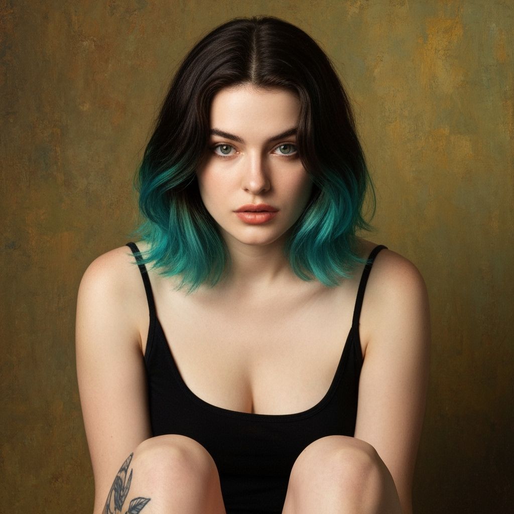Brunette with Teal Hair: A Figure Study in Impasto Style