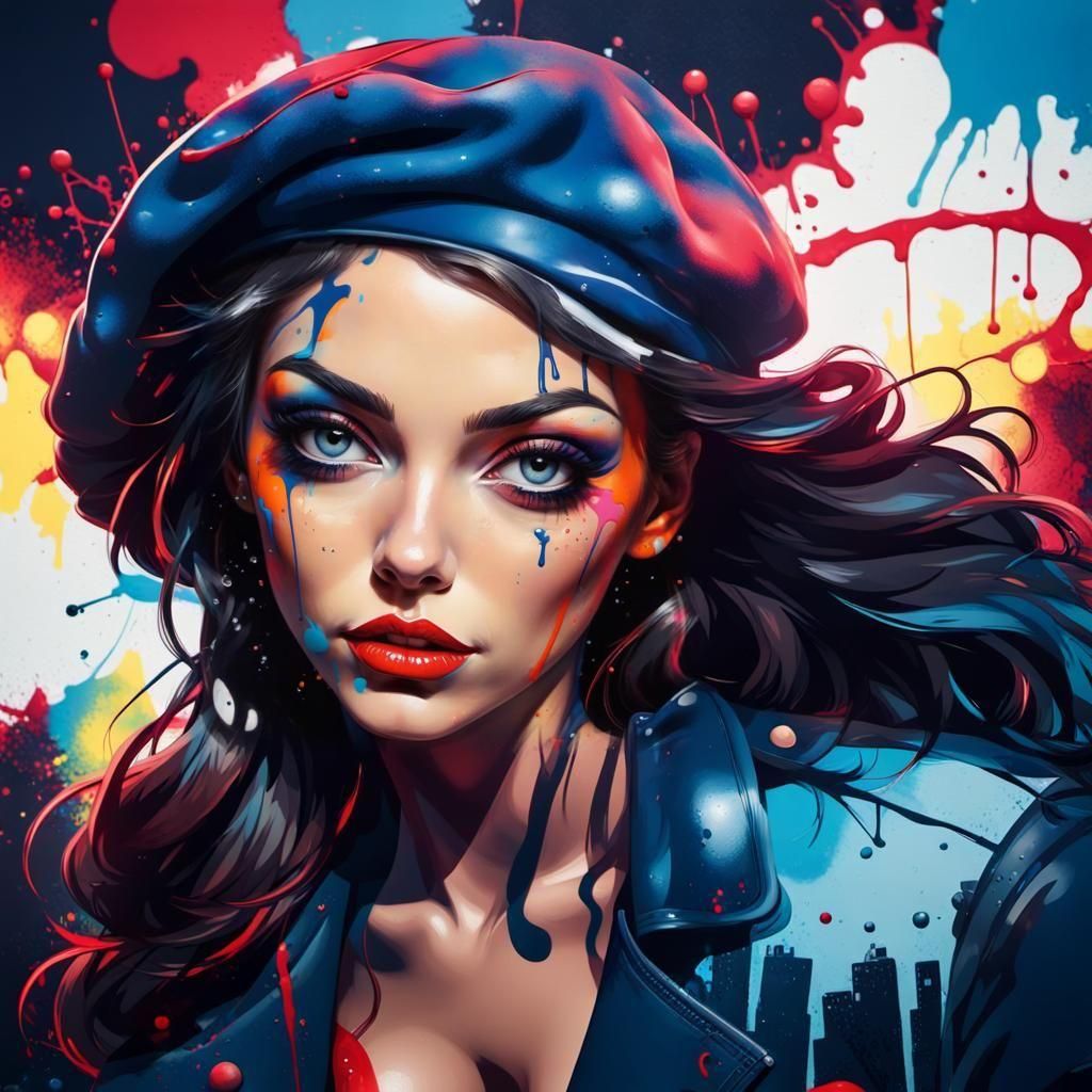 Navy Pinup Model in Graffiti Street Art