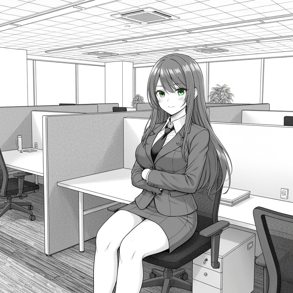 Detailed Manga Drawing of Woman in Tokyo Office