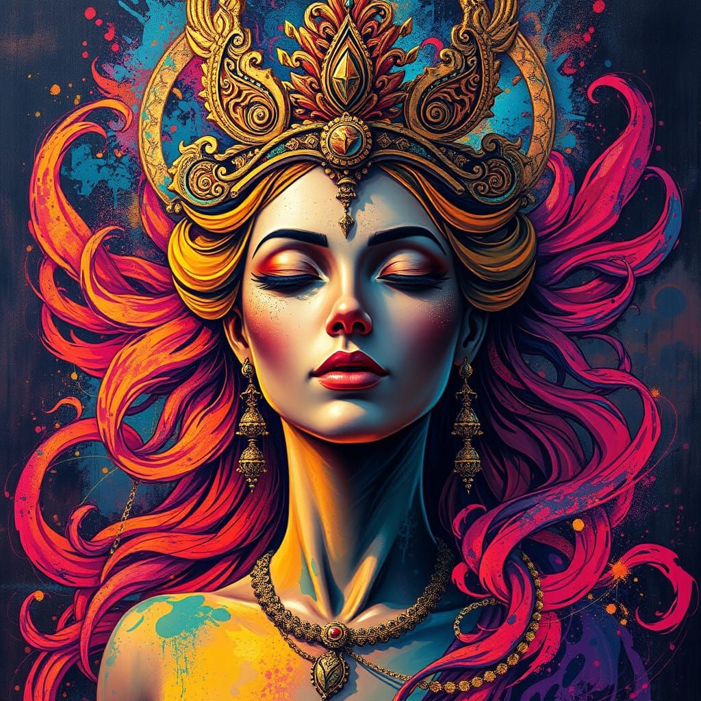 Goddess of Perfect and Infinite Beauty in Vibrant Graffiti S...