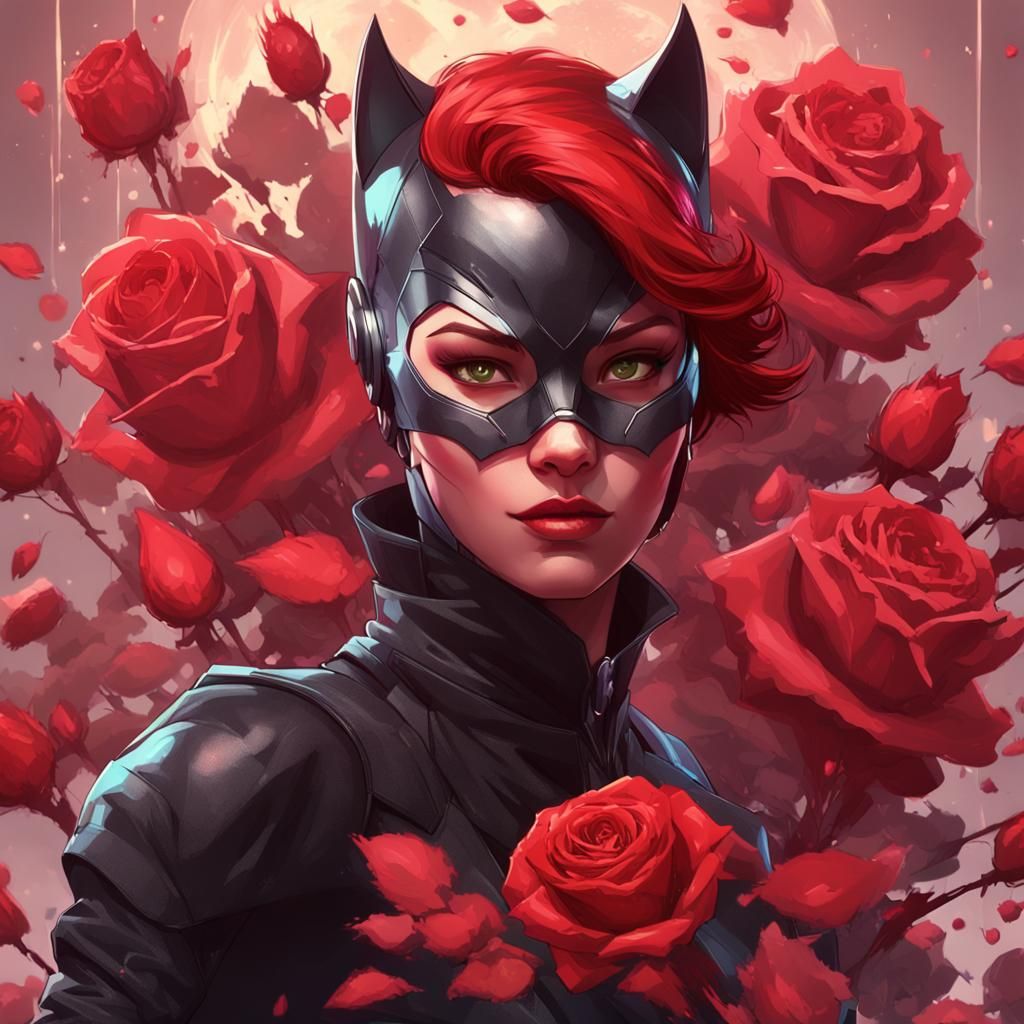 Hyperdetailed Rose Catwoman Portrait in Dynamic Lighting