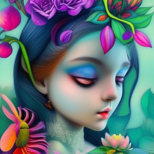 Baby Monkey with Flower Crown in Magical Realism Style