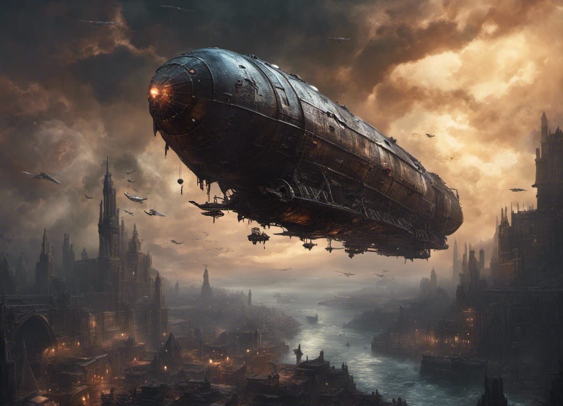 Creepy Metallic Zeppelin in Dark Fantasy Art