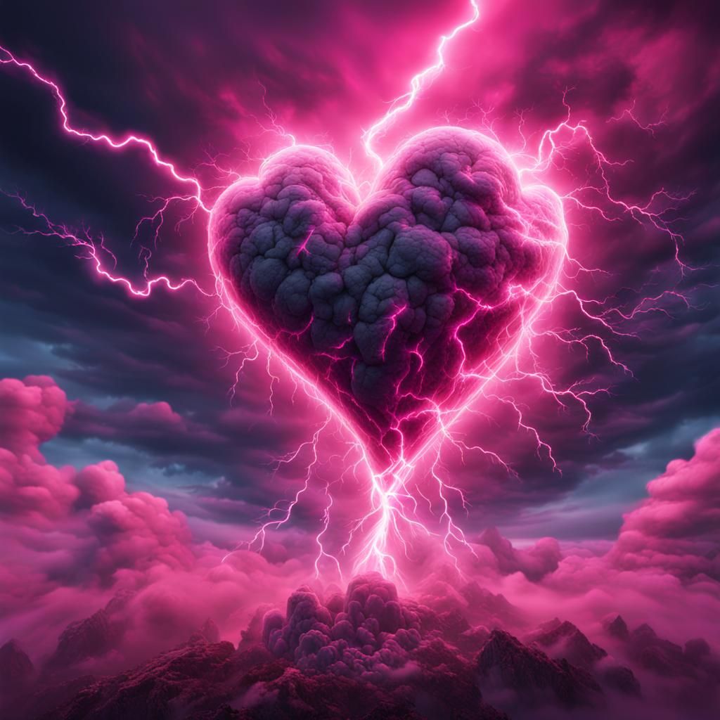 Pink Lightning Heart in Detailed Matte Painting