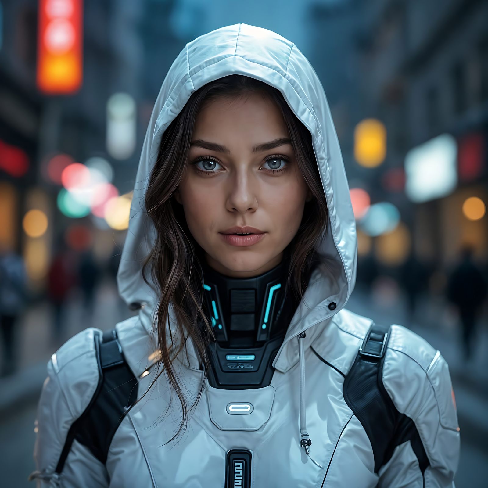 Cyberpunk Fairy in Holographic White Dress