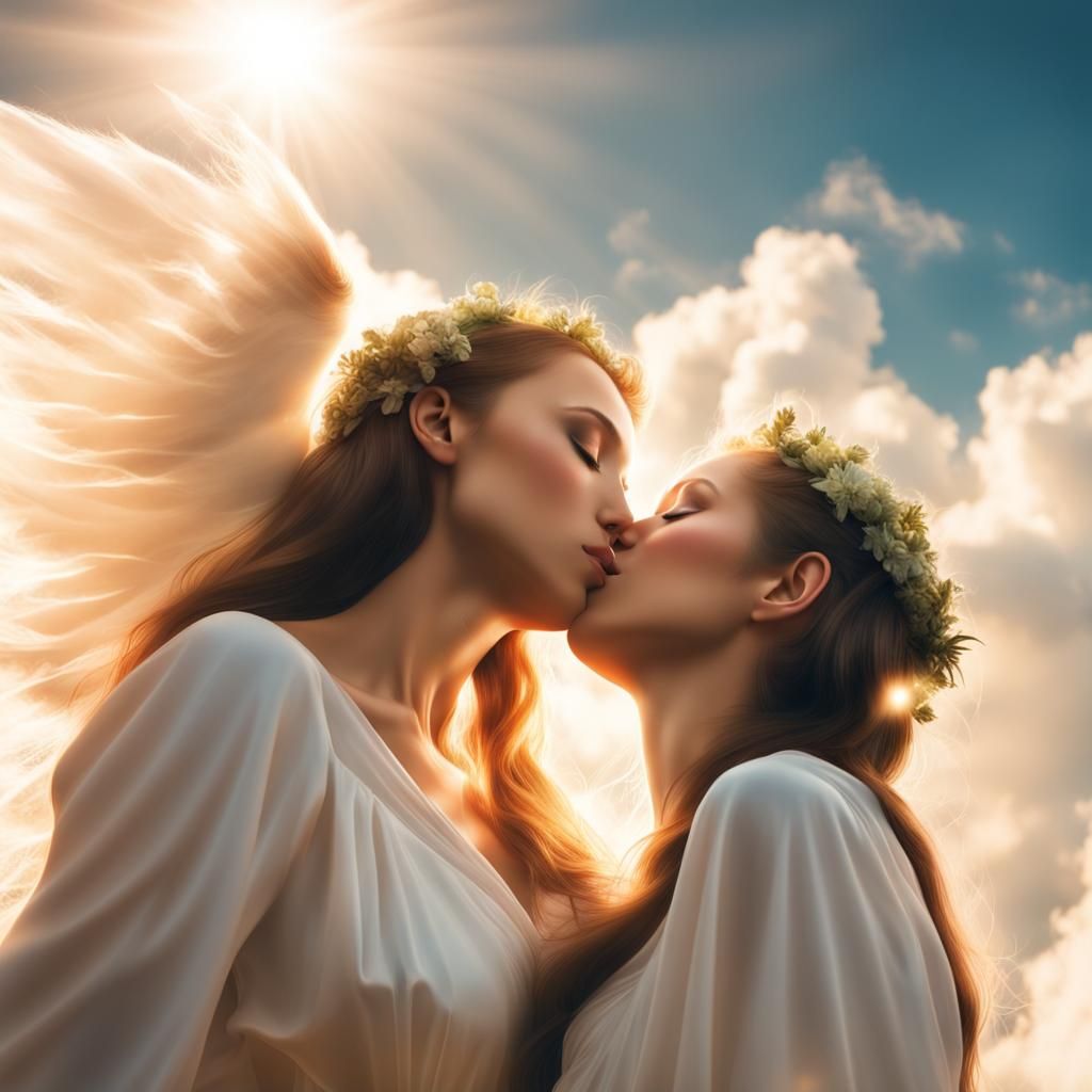 Lesbians Kissing in Summer Sunlight