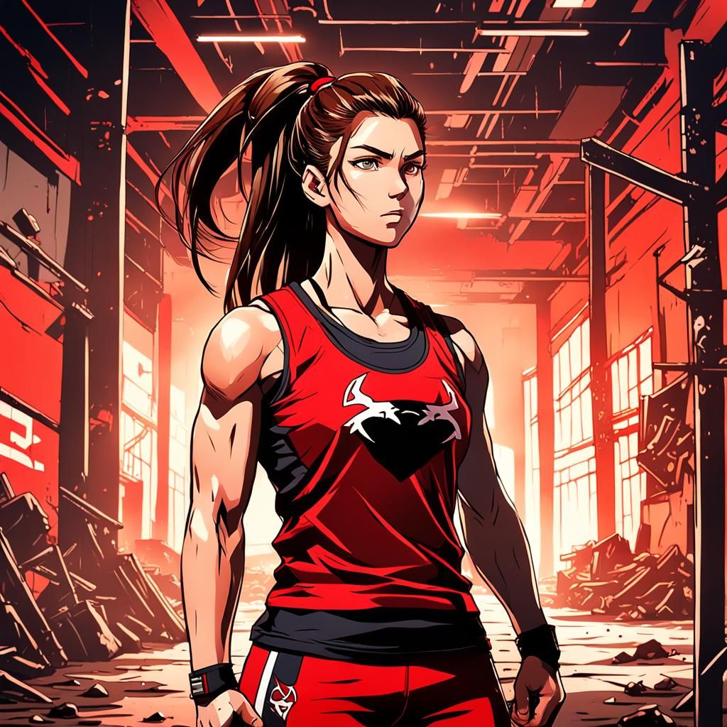 Strong Woman in Apocalyptic Gym, Anime Style