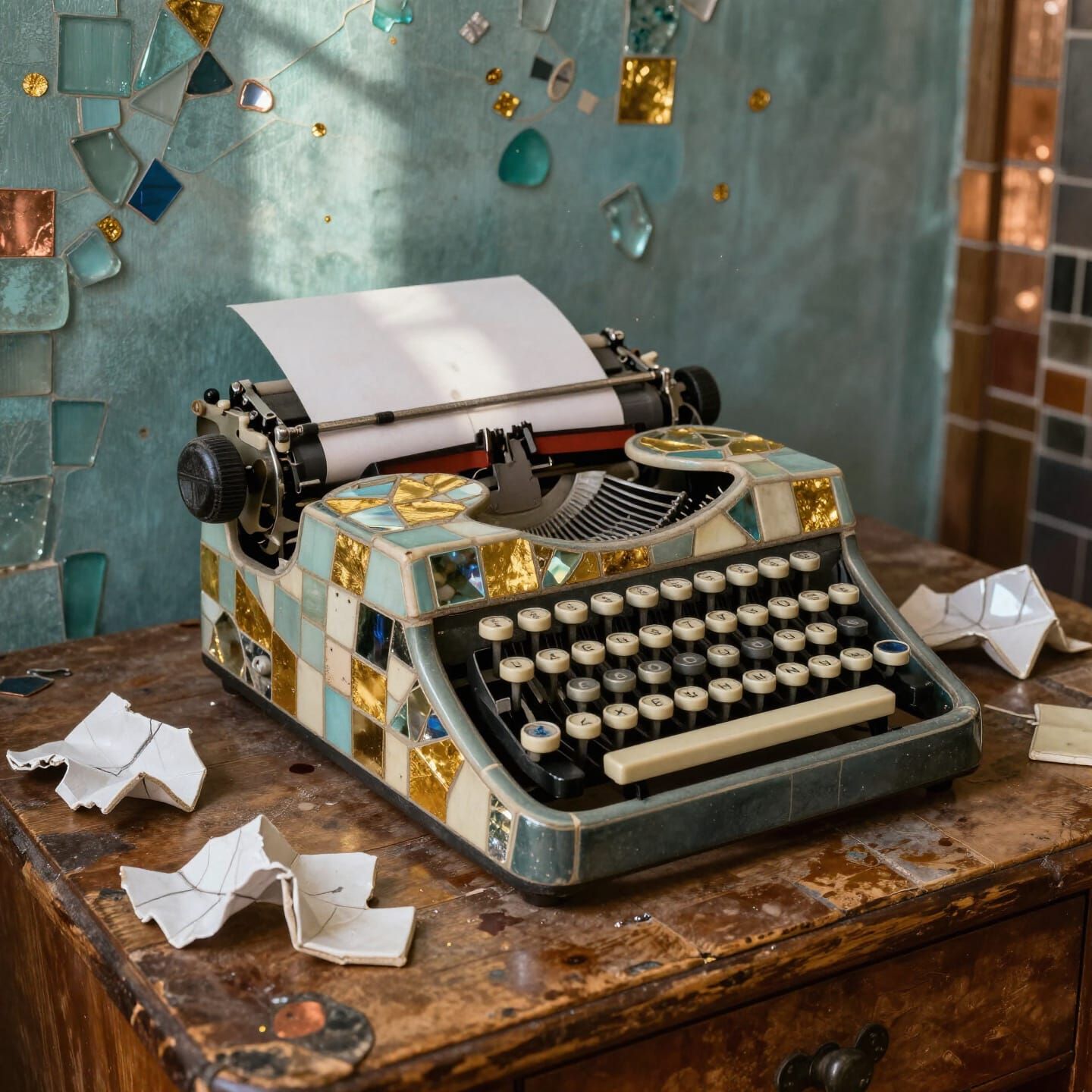 Antique Mosaic Art of a Vintage Typewriter