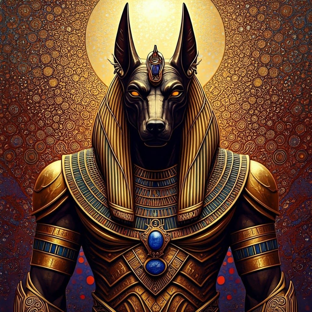 Anubis in Golden Armor with Art Nouveau Details