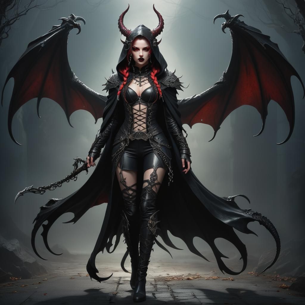 Gothic Fantasy Rogue with Dragon Wings