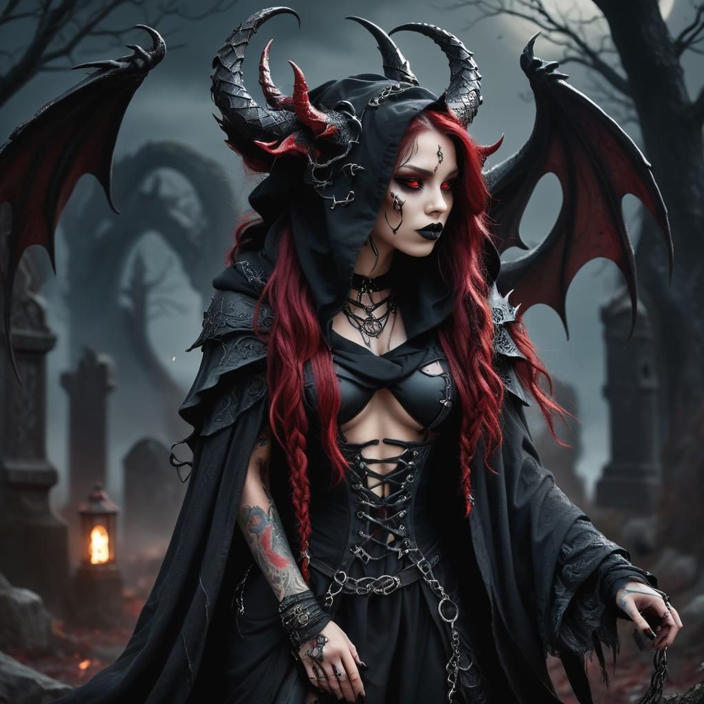 Mystical Dragon Rogue in Gothic Graveyard Art