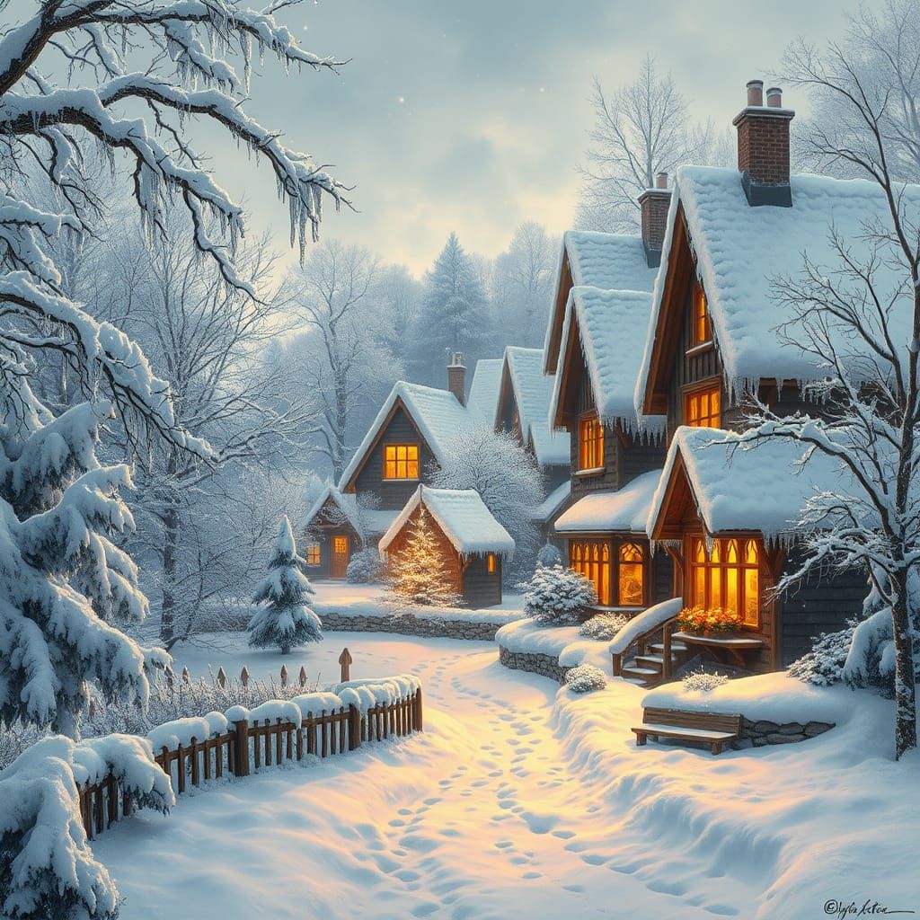 Cozy Snow Village in Rockwell Style