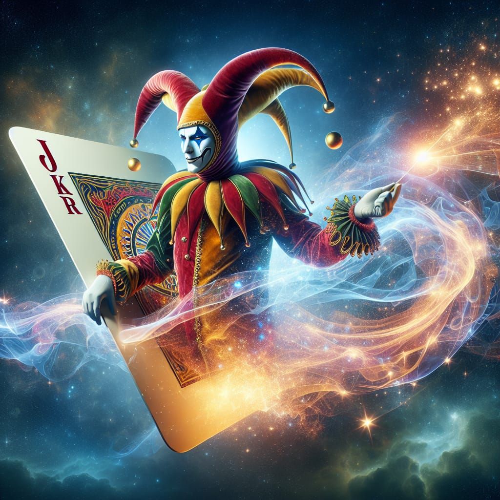 Majestic Jester Emerges from Cosmic Playing Card