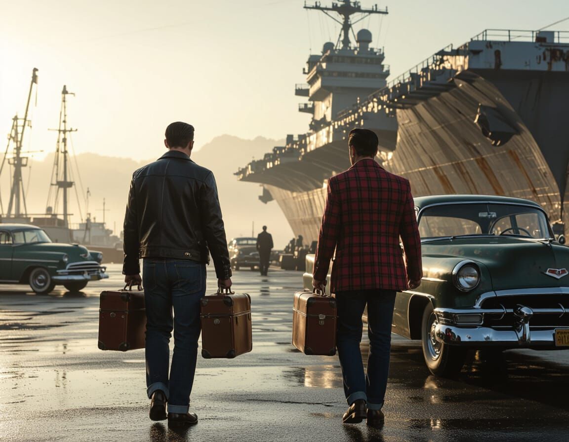 1950s Harbor Scene in Norman Rockwell Style