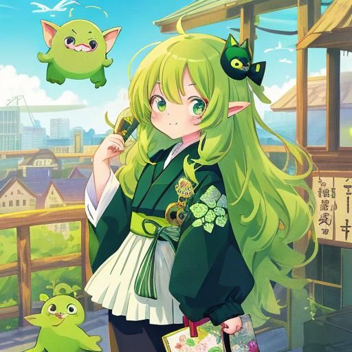 Cute Green Goblin Girlfriend in Anime Style