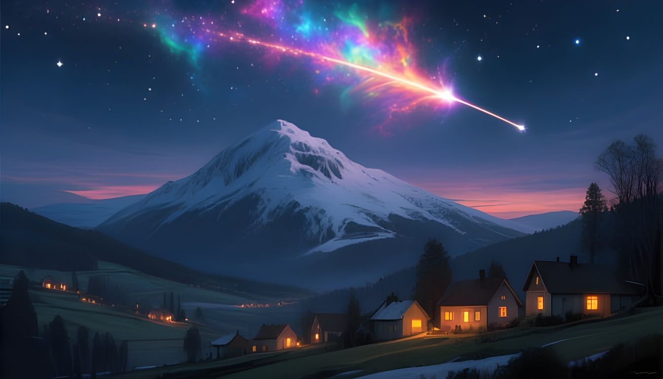 Hyperrealistic Valley Night with Shooting Star