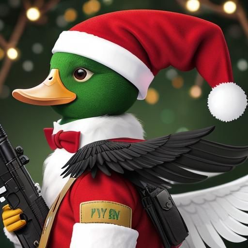 Duck with Pistol and Christmas Hat