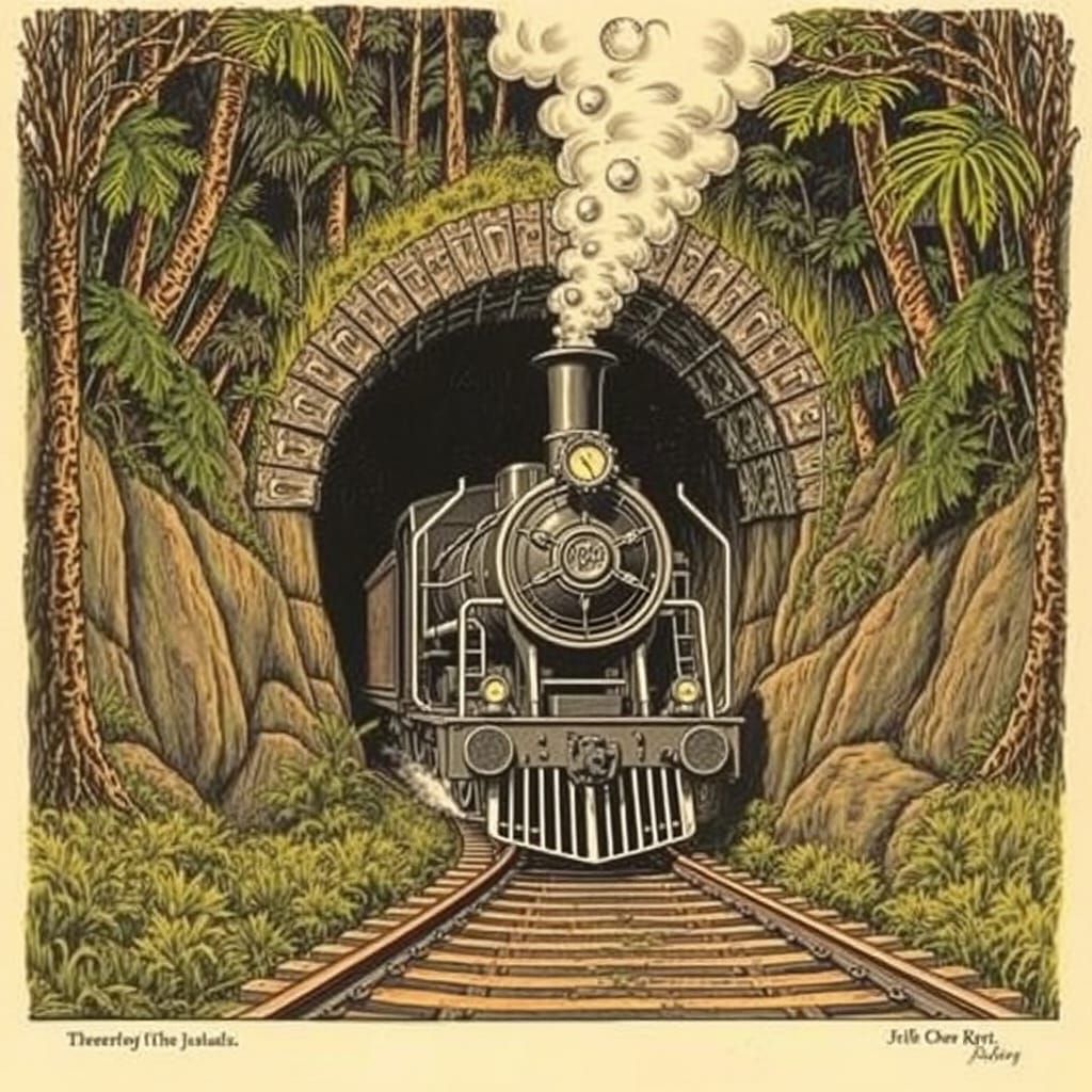 Lithograph Vintage 1900 American Express train