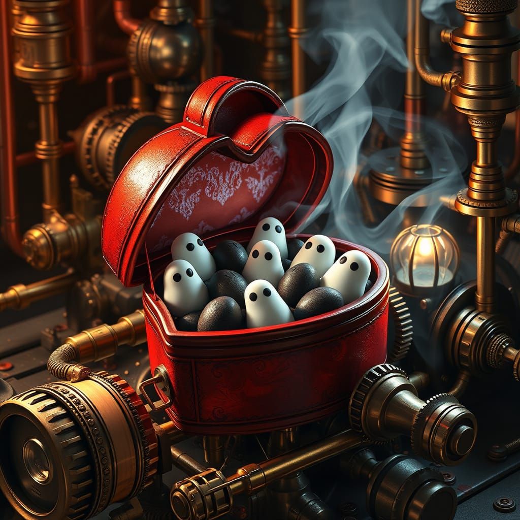 Steampunk Engine Surrounds Heart Box With Ghost Chocolates