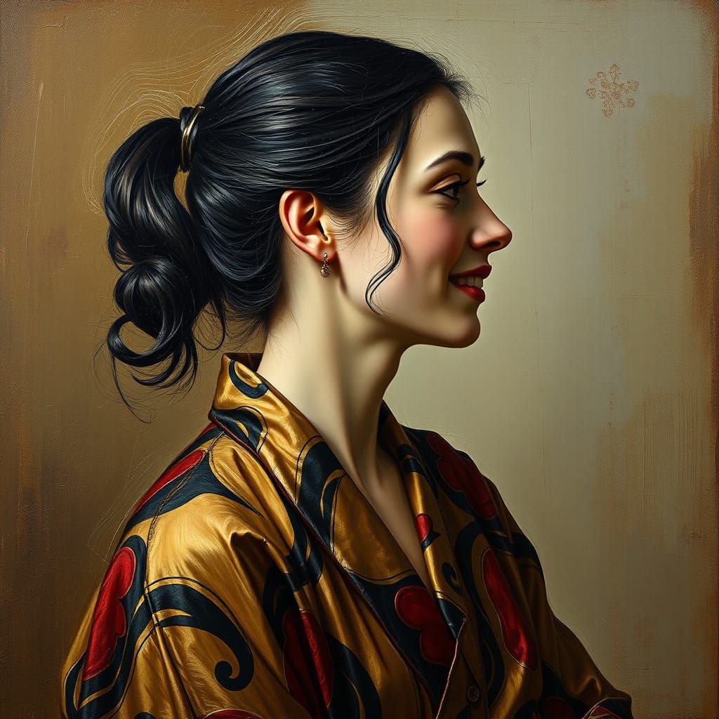 Woman in Silk Robe: Neo-Impressionist Oil Painting