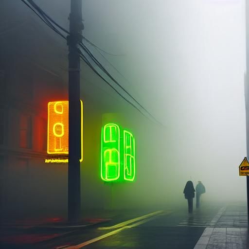 Neon Mannequins in Fog: A Striking Light Display