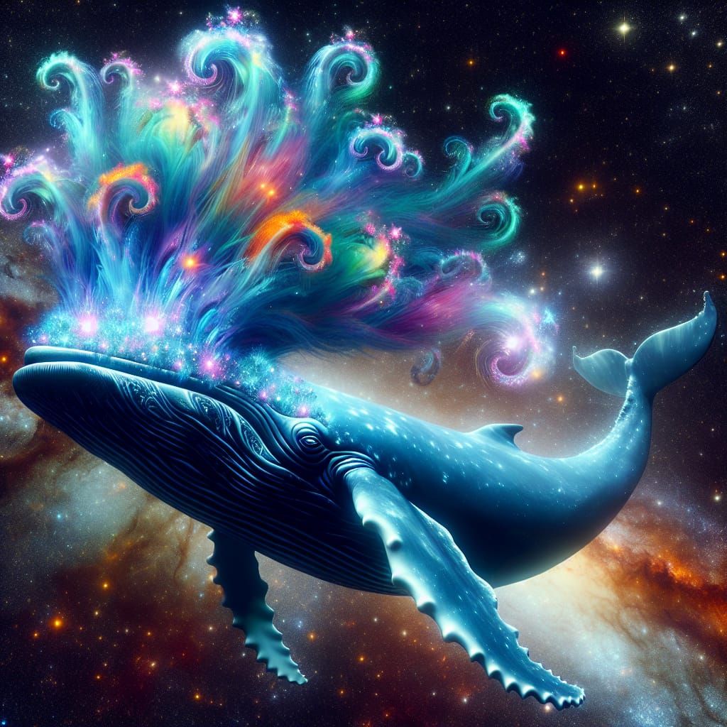 Cosmic Whale Adorned with Psychedelic Headpiece