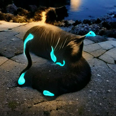 Glowing Bioluminescent Cat in the Dark