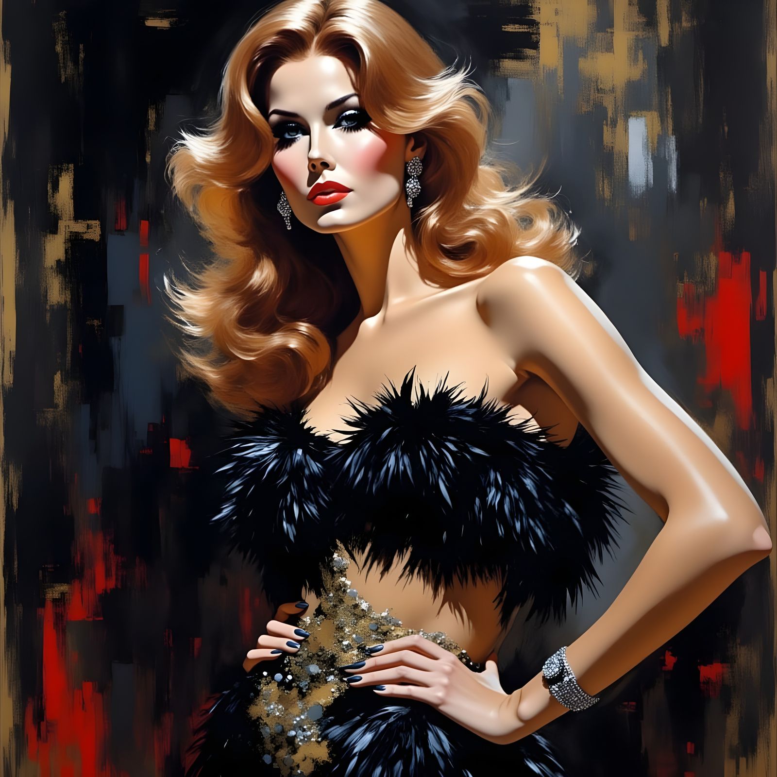 Raquel Welch in Lavish Dress as Impasto Painting